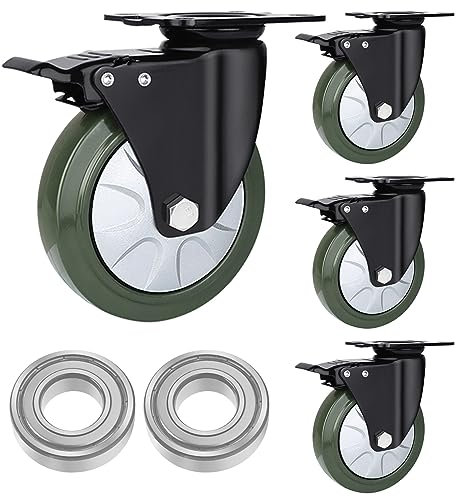 Hochleistungs-Industrie-Lenkrollen, 4er-Set, 3 Zoll, 4 Zoll, 5 Zoll, 6 Zoll, Vollgummirad mit Bremsen, bewegliche, geräuschlose Doppelkugellager-Ersatzrollen (Farbe: Bremse, Größe: Ø 150 mm)