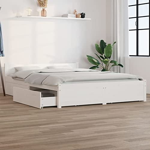 Iiaky Bett Mit Schubladen Weiß 120x200 cm - Stauraumbett, Tagesbett Mit Bettkasten