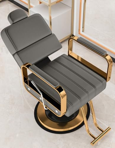 Llchaensc Friseurstuhl Mit Kopfstütze, Friseursessel Höhenverstellbar Kippbar Für Herren Damen, Friseureinrichtung Bedienungsstuhl Vintage Retro, Kunstleder,L