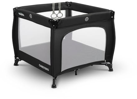 CARETERO - Laufstall Baby - Laufgitter mit atmungsaktivem Netz - Laufstall mit Reißverschlusstür - Kinder Laufgitter - Kleines - mit Transporttasche - 83x83x71 cm - Schwarz