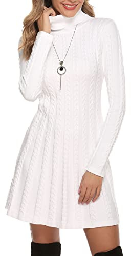 Gyabnw Vestido de Punto para Mujer Elegante Vestido de Suéter de Cuello Alto Jersey de Manga Larga de Una Línea para Otoño Invierno