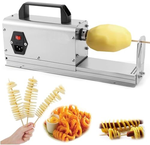 Electric French Fry Cutter Commercial Electric Tornado Potato Slicer Spiral Twisted Fry Slicer with 2Mm and 2.5Mm Blades Potato Chipper Chip Cutter Crinkle Chip Cutter