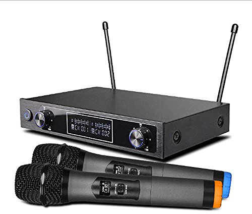 CLLBANT Karaoke Wireless Microphone System, Professional Dual Channel Handhold Microphones, Cordless Home KTV Set with Display Use for Stage, Meeting, Church, Outd