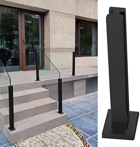 Glaszaun-Klemmstange für Verandas, quadratisch, Schwarze Glasgeländerbasis für Treppen/Terrassen im Innen- und Außenbereich, Glaszaun-Klemmstange zur Bodenmontage mit Metall-C, Mittelpfosten, 110 cm