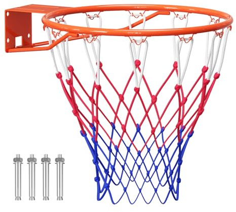 Lischwert Panier de basket avec support mural et filet de basket amovible - Taille standard de 45 cm de diamètre - Convient pour un montage en intérieur et en extérieur