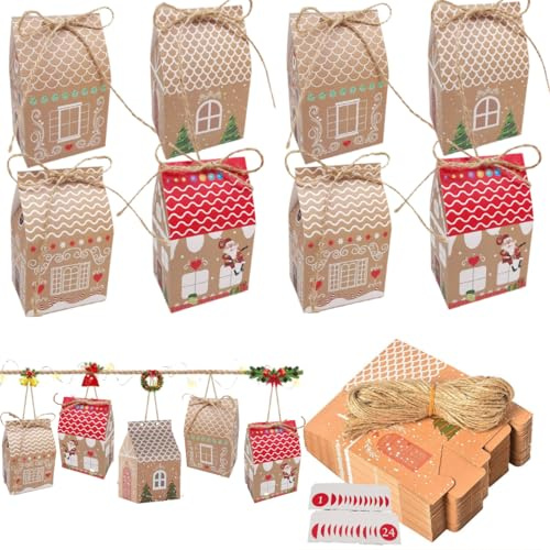 KARLOR 2024 Advent Calendar for Filling, 24 Pieces Christmas Calendar, Fill Yourself, Gift Bags with Number Stickers & Wire Christmas Paper Bags for Hanging, Gift Bags