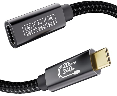 EUDOBEL 20Gbps USB C Förlängning 2m,USB Typ C 3.2 Förlängning 4K@144Hz 5K@60Hz,USB C Förlängningskabel 240W PD3.1 Hane till Hona för Thunderbolt 4,iPhone 16, iPhone15,Switch,MacBook,VR,SSD