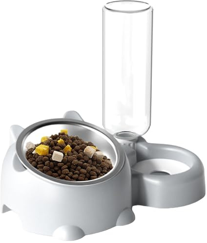 Gamelle pour chat avec bouteille d'eau automatique, gamelle inclinée à 16 ° , avec distributeur d'eau, gamelle amovible pour chats et chiens, ensemble de gamelles antidérapantes