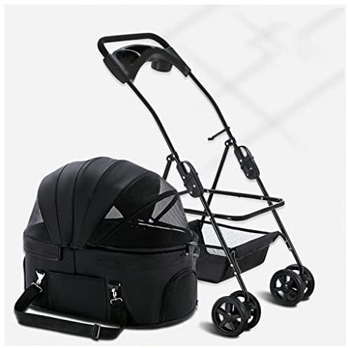 Husdjurshundvagn for små medelstora hundar/katter, kattvagn for 2 katter, Hundvagn Pet Kattvagnar Premium husdjursvagn Avtagbar resevagn med mugghållare(Nero)