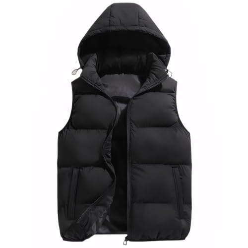 Cicilin herr vinter vadderad väst med huva tjock puffer quiltad kroppsvärmare ärmlös jacka, Svart, L