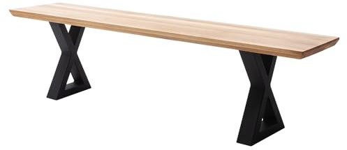 Lomadox Esszimmer Bank Sitzbank 160x40cm Eiche massiv geölt mit Schweizer Kante, X-Gestell schwarz Metall, Massivholz/Echtholz