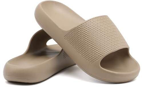 Uonesone Cloud Sliders Women,Mens Arch Support Sliders Ultra-Soft Shower Shoes Quick Drying Comfy Thick Sole House Beach Slippers Indoor Outdoor Sandals(Khaki 5/6 UK)