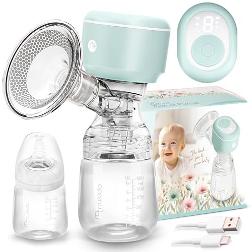 Nukido Milchpumpe Elektrisch 3 Modi Tragbar LED Anzeige BPA Frei Silikon Türkis Weiß