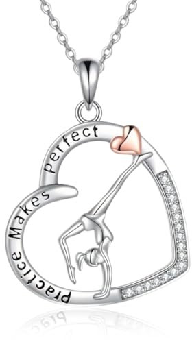 MYGLOAR Gioielli Catena in Argento 925 Pregiato, Collana Ginnastica, Collana con Ciondolo Ginnastica a Forma di Cuore in Argento Sterling 925, Regalo a Tema Ballerina Gioielli Sportivi per Donne