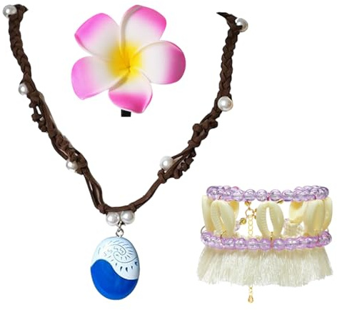 TUONYIS 3 Stück Prinzessin Halskette Zubehör, Prinzessin Ozean Kostüm Kinder Damen Mit Blume Haarspange Anhänger Halskette Boho Shell Anklet für Geburtstag Karneval Halloween Cosplay