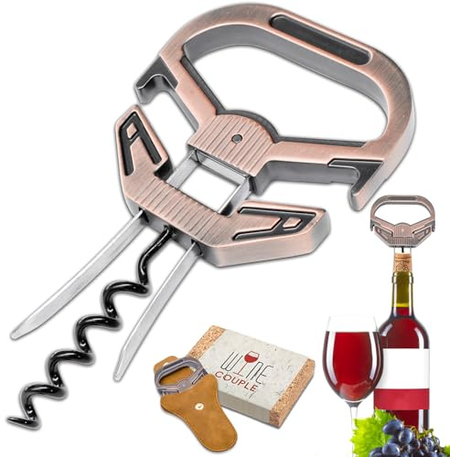 LUCYLANKER Ah So Abridor de Botellas de Vino, Sacacorchos para Vinos Antiguos con Funda de Piel Portátil, Extractor de Corcho de Dos Puntas, Regalo Ideal para Amantes & Conocedores de Vinos (Cobre2)