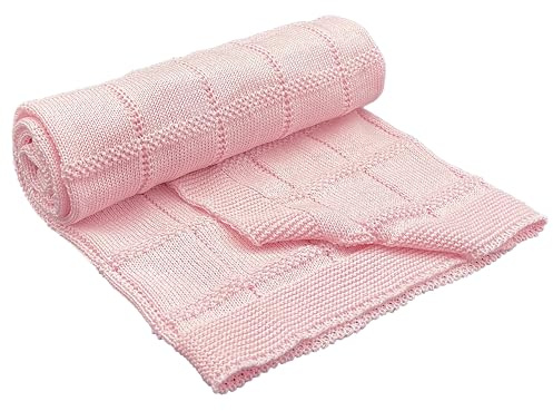 ANDY & HELEN - Coperta estiva in filo di cotone con quadrati per culla e passeggino 75 x 90 cm (rosa)