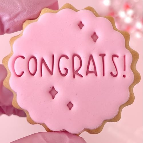 Congrats Congratulations Fondant Stamp Embosser Biscuits Cookies Cupcakes fits m&s Wedding Engagement Birthday Baby Shower Retirement Reusable Marks and Spencers Free Matching Cutter