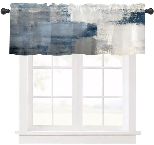 Panel de cocina cortina azul 137 × 45 cm arte abstracto cortinas estéticas Cafe Bistro Valances