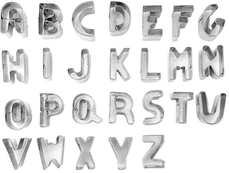 Lot de 26 emporte-pièces en acier inoxydable en forme de lettres de l'alphabet - Moules décoratifs pour pâtisserie, sandwichs et gâteaux
