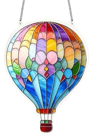 Hot Air Balloon Decor, 2D Acrylic Balloon Pendant, Weather-Resistant Hunging Charm Colorful Outdoor Decoration for Garden Patio Door Wedding Yard Cabinet Window Wall and Festival Displays