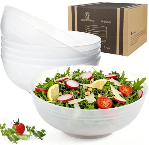 Greentainer Unzerbrechliche große Müslischalen – 2,25 l Kunststoff leichte Salat,Obstschalen–spülmaschinen- und mikrowellengeeignet – für die Aufbewahrung in der Küche, 6 Stück-Transparent