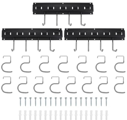 QUARKZMAN Portaherramientas de Jardín Kit, Soporte Metálico de Pared Empalmable con Ganchos Gris para Herramientas Colgador para Escobas Fregonas Sótano Garaje, 123cm Largo Total