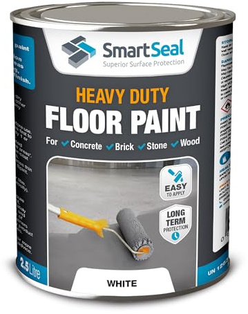 SmartSeal Heavy Duty Floor Paint - White, 2.5L - Hard-Wearing Garage Floor Paint with Anti-Slip Mid-Sheen Finish – also Ideal for Decking, Warehouse flooring, Brick, Concrete, Stone & Wood