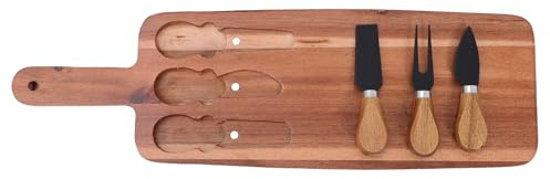 NOLITOY Juego de Tabla de Charcutería de Madera con Cuchillos y Tenedores para Queso Bandeja para Servir Aperitivos y Pan Tabla con Mango para Cocina y Fiestas Utensilios para Picoteo