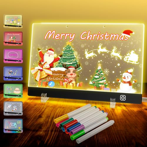 Led Zeichenbrett, Upgrade Wiederaufladbare Led Zeichentafel Kinder mit 12 Farben Stift, Acryl Notiztafel Led Maltafel Kinder Drawing Board, Abwischbar, Notizblock, Schreibtafel, Memo