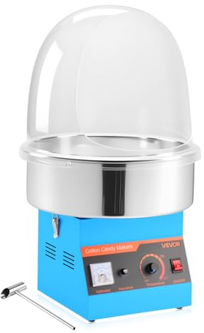 VEVOR Máquina Eléctrica para Hacer Algodón de Azúcar 1000 W, Máquina de Algodón de Azúcar con Tapa, Recipiente de Acero Inoxidable y Cuchara para Azúcar, para Carnavales, Cumpleaños, Fiestas, Azul
