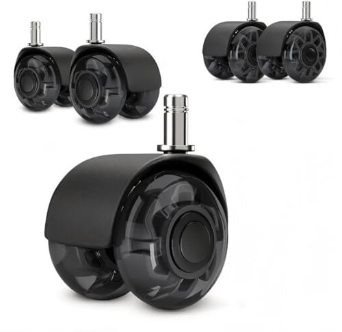 Zikenis Bürostuhl Rollen 5er Set,360° Drehbare Rollen,11x22mm (Schwarz) | Stange Einführen, Doppelrädern mit Transparentem Staubschutz,für Bürostühle,Leise Gleitend für Parkettböden Teppich Fliesen