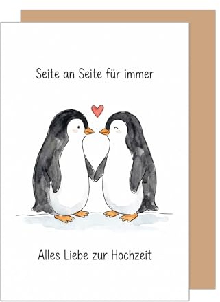 Edition Seidel Premium Glückwunschkarte zur Hochzeit mit Umschlag. Hochzeitskarte Grußkarte Karte Klappkarte Spruch Vermählung Ja-Wort Brautpaar Mann Frau Liebe Seite an Seite Pinguine (H566 SW026)
