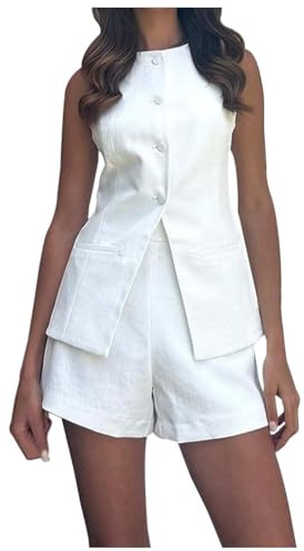Generico Set Donna Gilet e Pantaloncini Elegante Tuta Professionale Primavera Estate Casual Lavoro (White, S)