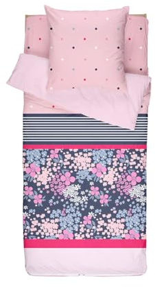 Bleu Câlin Caradou Parure de Lit Enfant 4 st. Coton, couette incluse, LUCILE Ros, 90 x 190 cm, bil C90