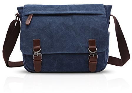 FANDARE Retro Umhängetasche Segeltuch Schultertasche Herren Damen Lehrertasche Briefträgertasche für 12.9 Zoll Notebook Laptoptasche Große Aktentasche Freizeit Reise Business Messenger Bag Blau M