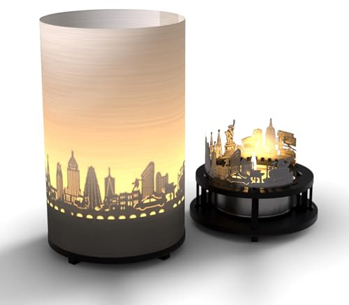 New York Premium Geschenkbox – Motivkerze mit Silhouette und Skyline Projektion für New York Fans – Souvenir, Geschenk, Deko – Einzigartiges Schattenspiel