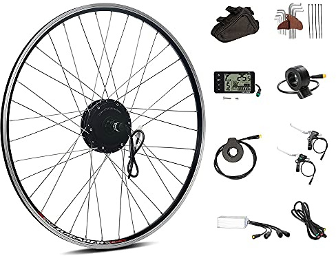 SEASON 28'' E-Bike Umbausatz 36V 350W Brushless Getriebe Hinterrad Nabenmotor, passend für Kassette 8/9/10 Gang, mit LCD Anzeige