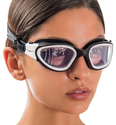 AqtivAqua Swimming Goggles Adult and Kids Goggles Kids 6-14 Men Women Swim Children Boys Girls DX-S (Clear Lenses, White/Black Frame)