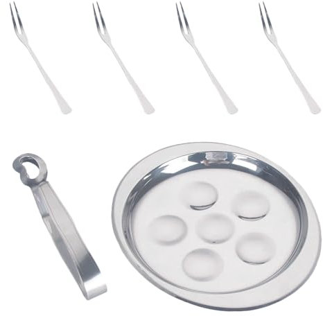 DOITOOL Assiette à Escargots En Acier Inoxydable Plat Escargot 6 Trous Avec 4 Fourchettes Et Pince Outils de Fruits Mer Compatible Four Et Lave-Vaisselle