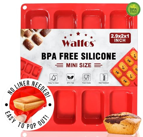 Walfos Silicone Mini Loaf pan, 12 Cavities Mini Bread Pan Brownie Pan, Food Grade & Non-stick, Ideal For Mini Bread, Brownie, Cornbread, Cheesecake & Chocolate