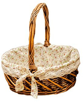 Picknickkorb mit großer Kapazität im Freien Picknickzeit Willow Picknickkorb, mit Deckel und Griff Floral Tuch Stil Liner, Ostern Kleiner Geschenkkorb Picknickkörbe Set Geschenk für Jungen Mädchen
