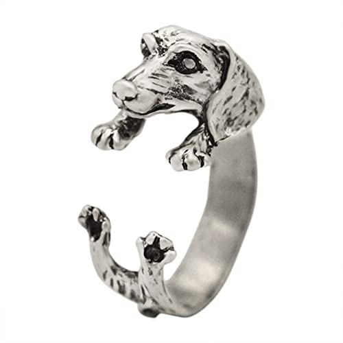 SONGK Handgemachte Dackel Hund Welpen Tierringe für Frauen Mädchen Tierliebhaber Geschenk Hippie Schlagring Ringe Schmuck
