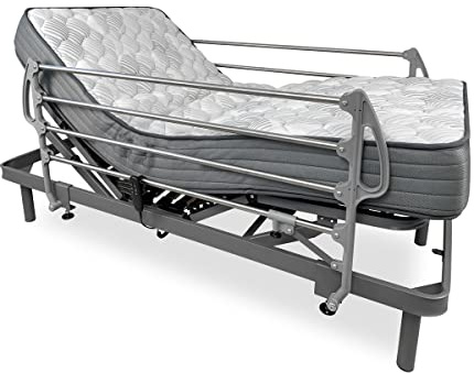 DUÉRMETE Online Pack Cama Eléctrica Articulada Reforzada Ergomax con Colchón Viscoelástico Dorsaltec con Barandillas INOX, Gris Antracita, 105 x 190 cm