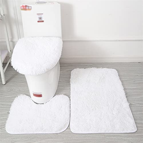 Lifup Badteppich Set 3 Teiliges, rutschfeste Shaggy Badematte, Flauschig Contour Badteppich, Langflor Toilettensitzbezug Weiß
