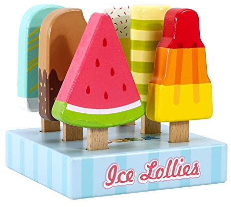 SOKA Wooden Ice Lollies 7 Pieces Ice Cream Popsicle Selection Pretend Play Set Colourful Variety Lolly Shop Food Stand Toy Set for Kids Children Girl Ages 3 year old +