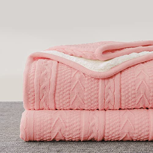 Longhui Bedding Sherpa Kuscheldecke Acryl Strickdecke dick, weich große, kuschelige Fleecedecke für Couch, Sofa, Bett, für alle Jahreszeiten, 152 x 203 cm, pink
