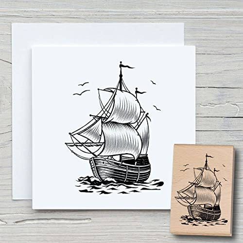 NEWSTAMPS Stempel Segelschiff 03 Motivstempel groß aus Holz & Gummi zum Karten und Geschenke basteln, Holzstempel für Wasser, Maritim & Meer, Scrapbook, Textilstempel, Deko, Kinder