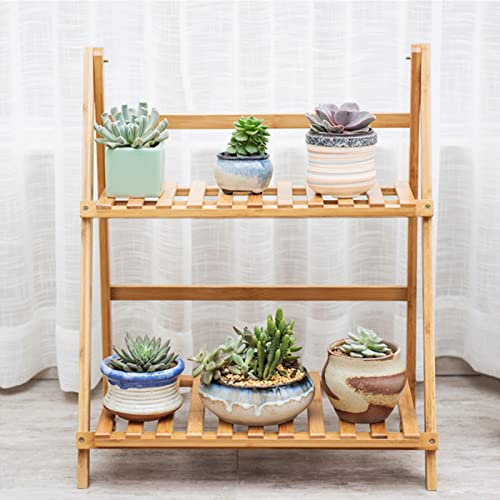 LIGUOYI Plant Display Holder Rack 2-Tiers Folding Multi Plant Pot Holder, Bamboo Plant Stand - Banc À Fleurs Étagère Pour Plantes Succulents, Étagère D'angle Pour Jardinières De Balcon (Size : 70cm)