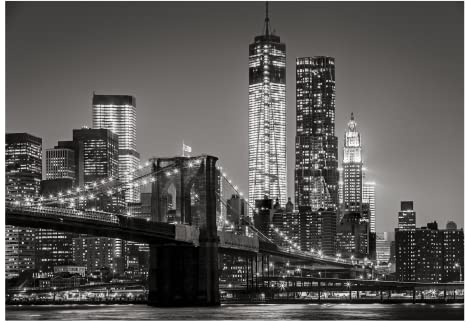 WallArena Vlies Fototapete New York Skyline Nacht Schwarz Weiß 368x254 cm